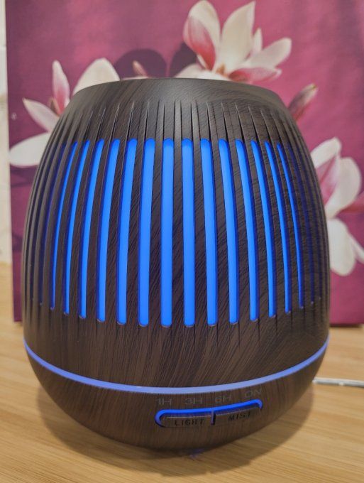 Diffuseur d'arôme ultrasonique Bulle bois foncé leds 7 couleurs 400ML