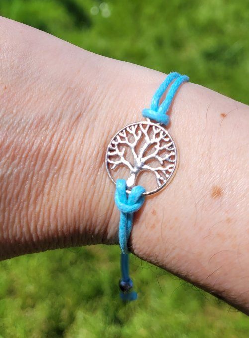 Bracelet en coton réglable- arbre de vie en métal- coloris au choix