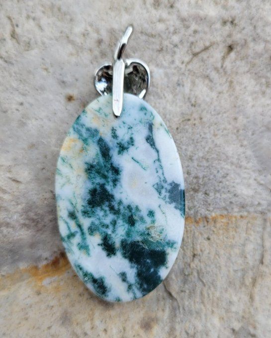 pendentif Agate arbre avec Bélière feuille en plaqué argent