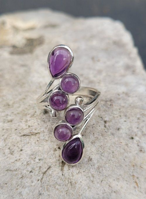 Bague Arabesque en argent 925 et Améthystes