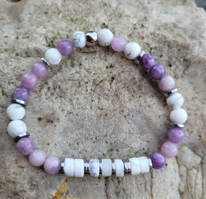 Bracelet lepidolite et howlite