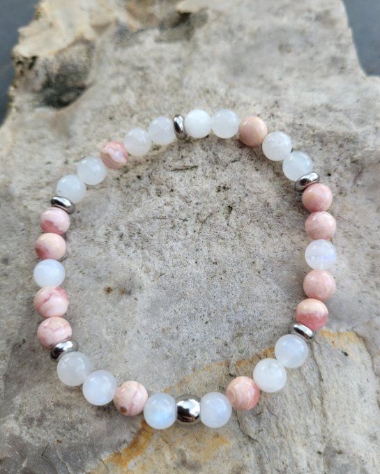 Bracelet Rhodocrosite et Pierre de Lune