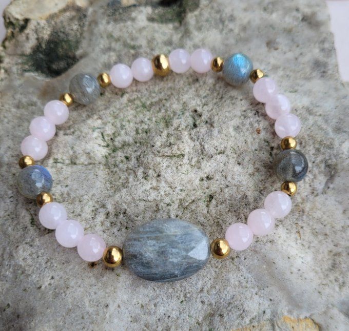 Bracelet Durga Labradorite et Quartz rose