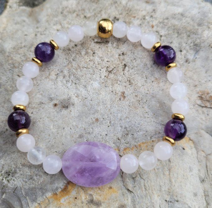 Bracelet anti stress Améthyste et Quartz rose 