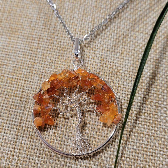 Pendentif arbre de vie Cornaline et acier