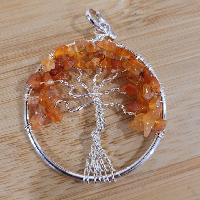 Pendentif arbre de vie Cornaline et acier