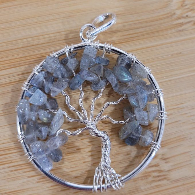 Pendentif arbre de vie Labradorite et acier