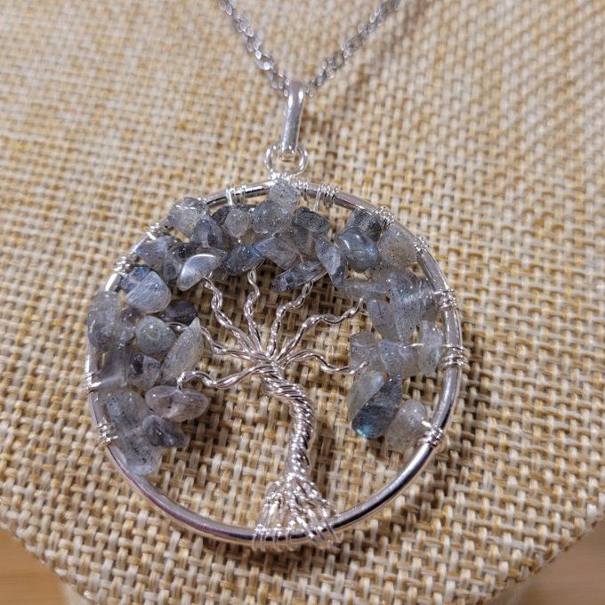 Pendentif arbre de vie Labradorite et acier