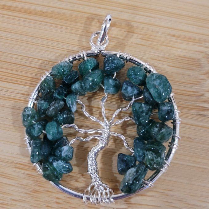 Pendentif arbre de vie Aventurine verte et acier