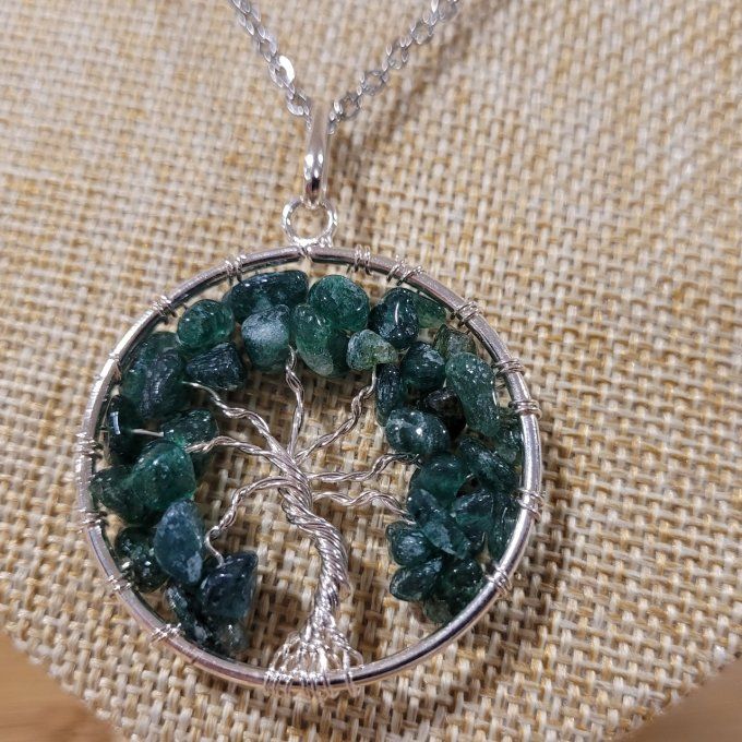 Pendentif arbre de vie Aventurine verte et acier