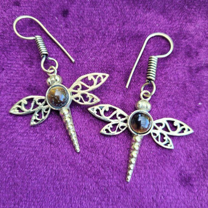 Boucles d'oreilles papillon Œil de tigre 