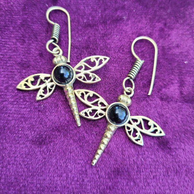 Boucles d'oreilles papillon Obsidienne noire 