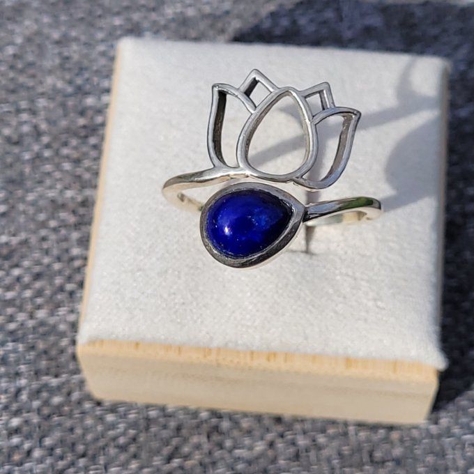 Bague argent 925 Lotus et Lapis Lazuli