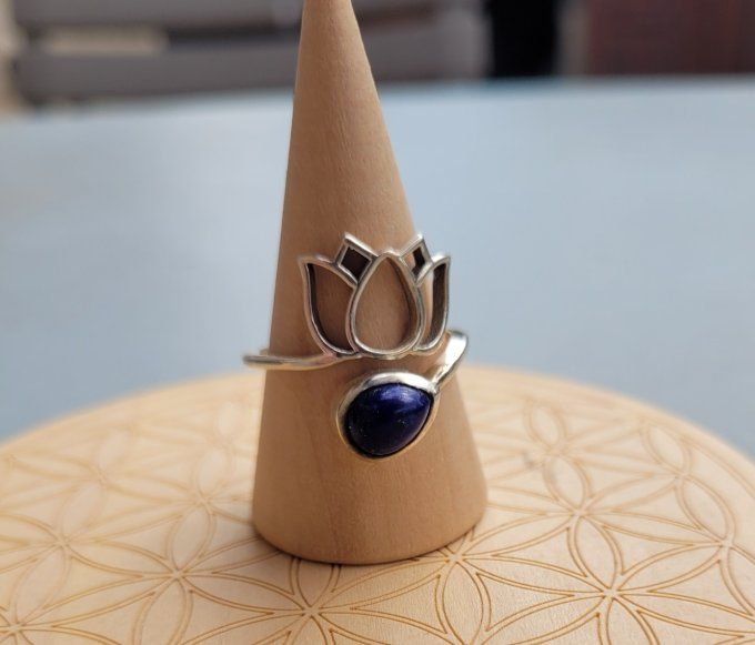 Bague argent 925 Lotus et Lapis Lazuli