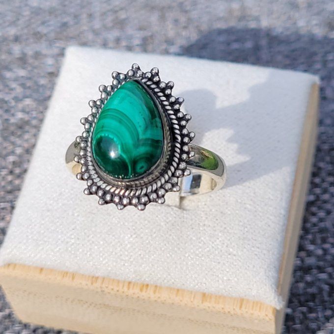 Bague Malachite et argent 925 Taille 56