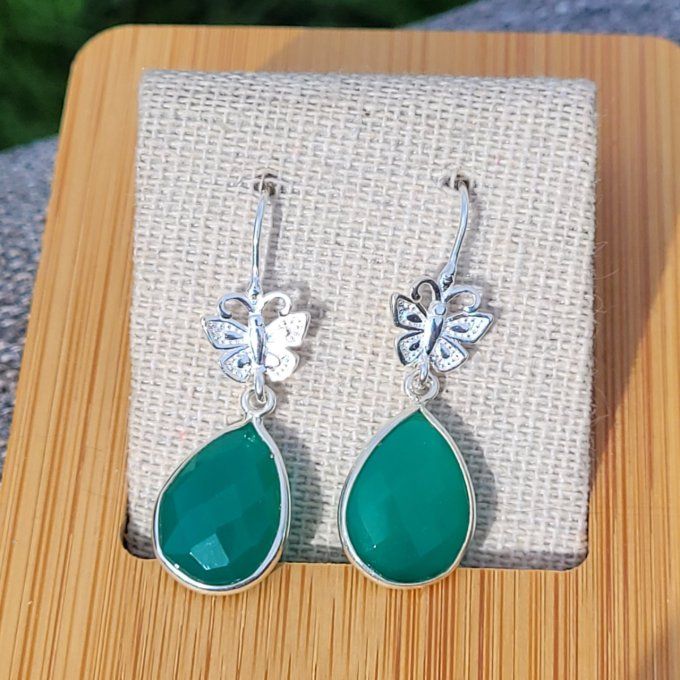 Boucles d'oreilles argent et Aventurine verte 