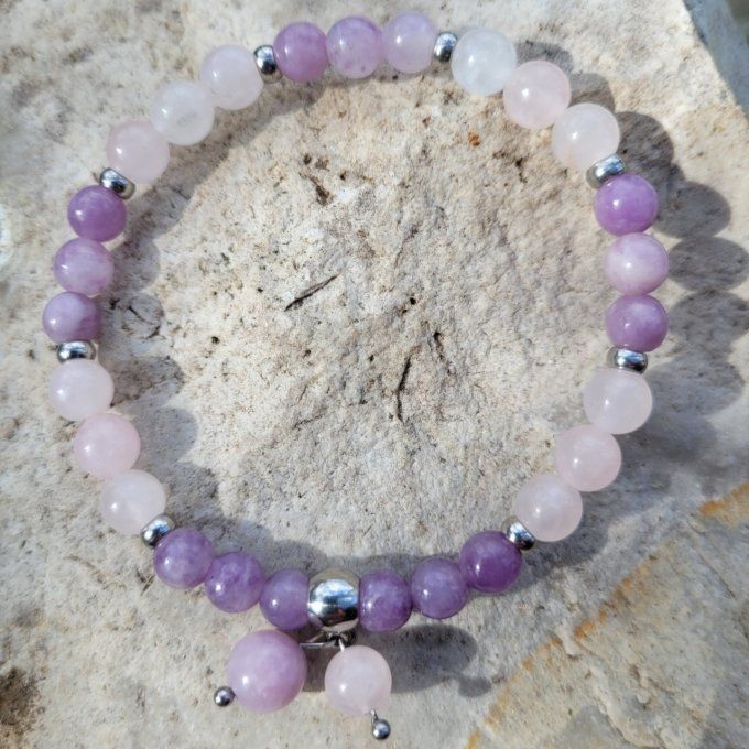 Bracelet Quartz Rose et Lepidolite 