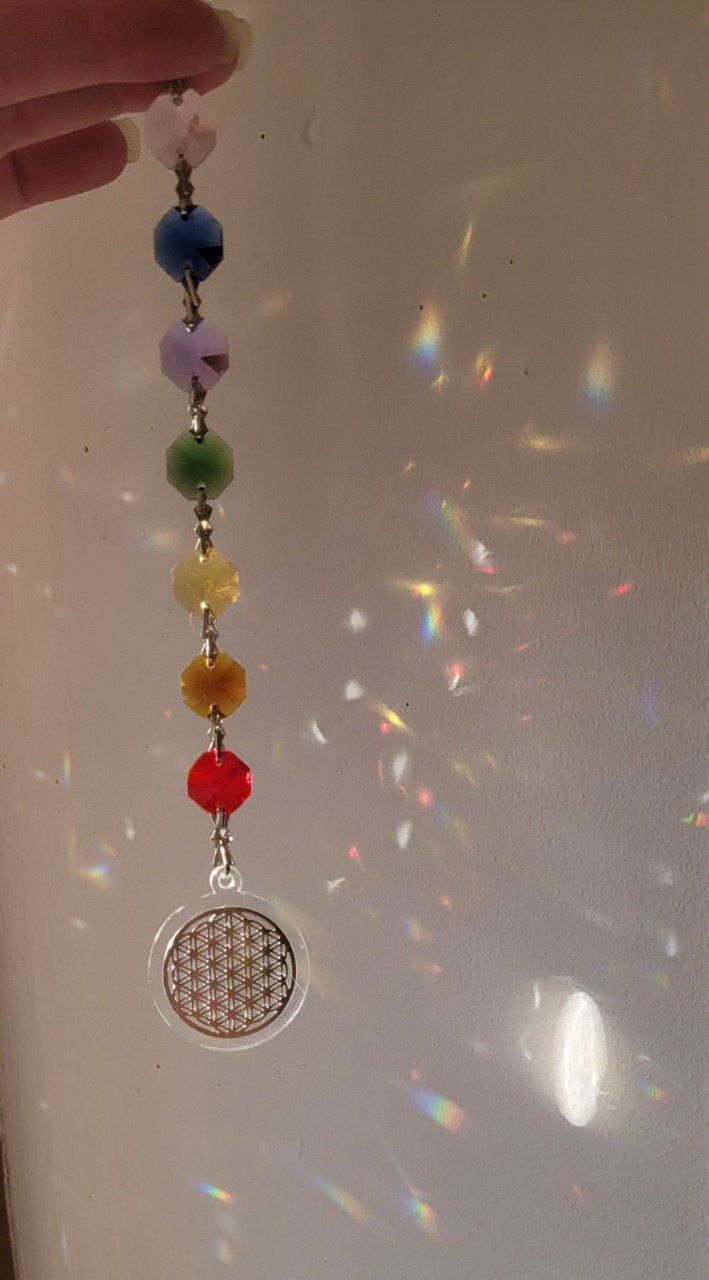 Fleur de vie argentée attrape soleil 7 chakras - Coralie-shop