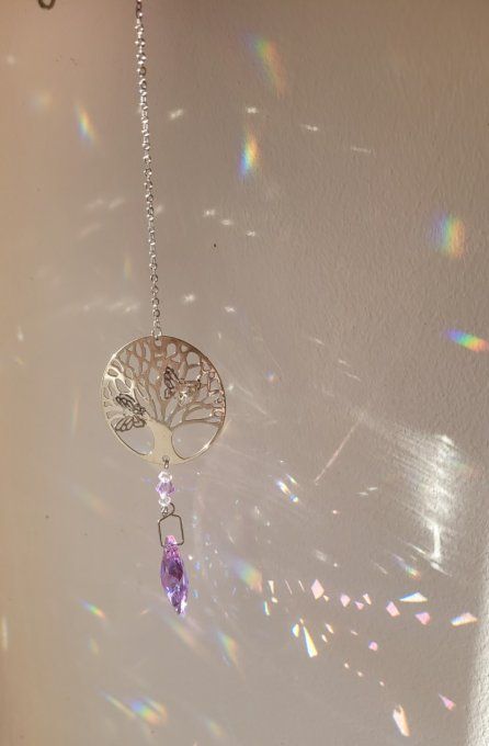 Cristal de fenêtre attrape soleil arbre de vie et papillons