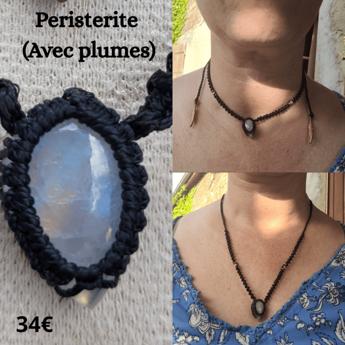Collier macramé peristerite