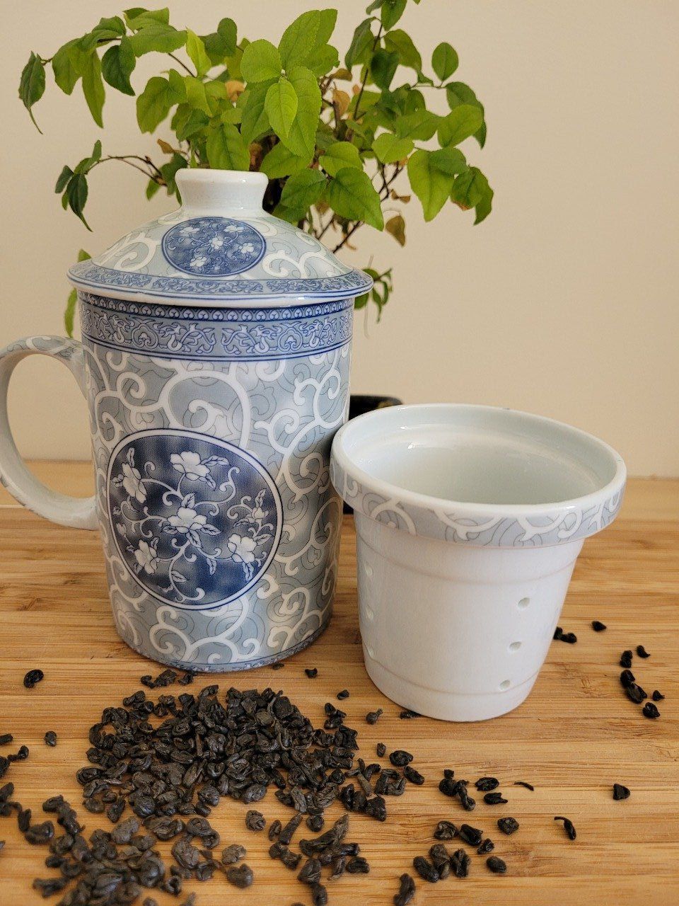 Tasse pour infusion de Thé ou Tisanes fleurs bleues