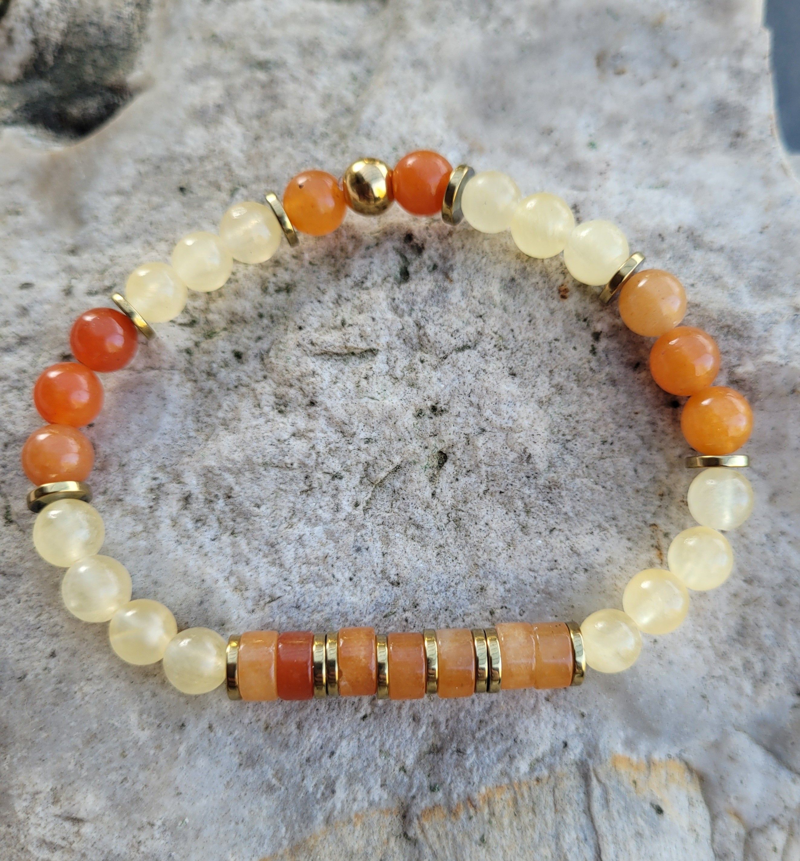 Calcite jaune et Aventurine orange