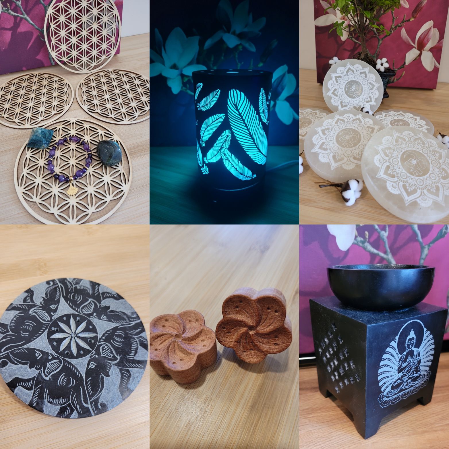 Décoration, diffuseurs d'huiles, fleurs de vie, feng-shui